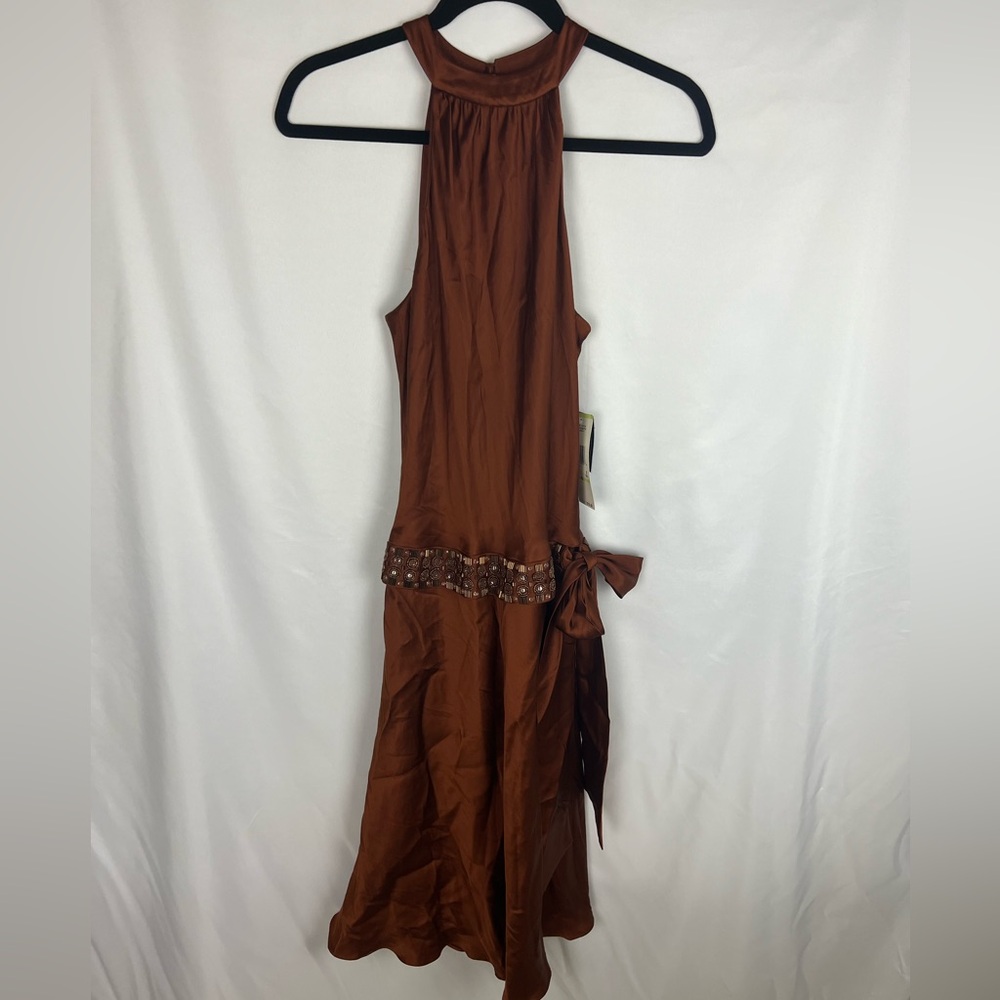Rust color Halter Dress with Sequin Detail
